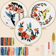 3 Sets Embroidery Kit for Beginners Adults Embroidery Starter Kit with Hummingbird Flower Pattern and Instructions Stamped Cross Stitch Kits DIY Gifts for Adults